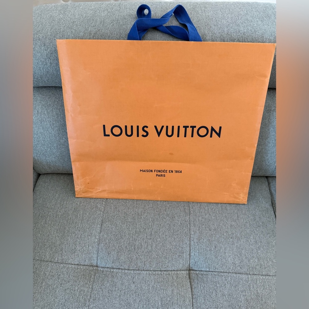 Louis Vuitton Orange Shopping Bag with Blue Handles XL 20x17 inches